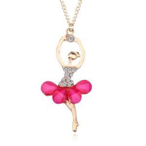 Cute Ballerina Hot Pink Tutu Dancing Girl Necklace